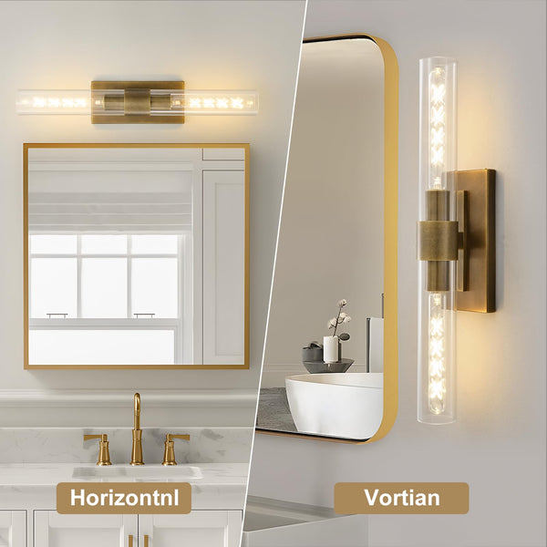 2-Light Brass Wall Sconce with Clear Glass Shade