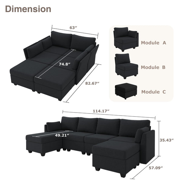 6-Seat Modular Sectional Sofa with Storage & Memory Foam