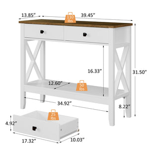 Console Table with 2 Drawers and Storage Shelf