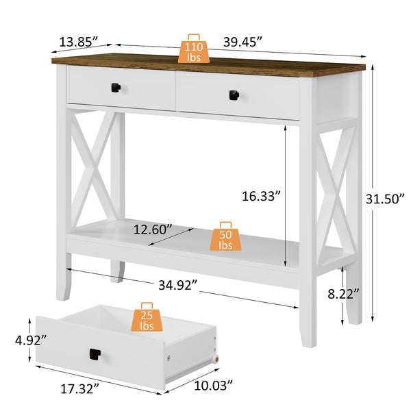 Console Table with 2 Drawers and Storage Shelf