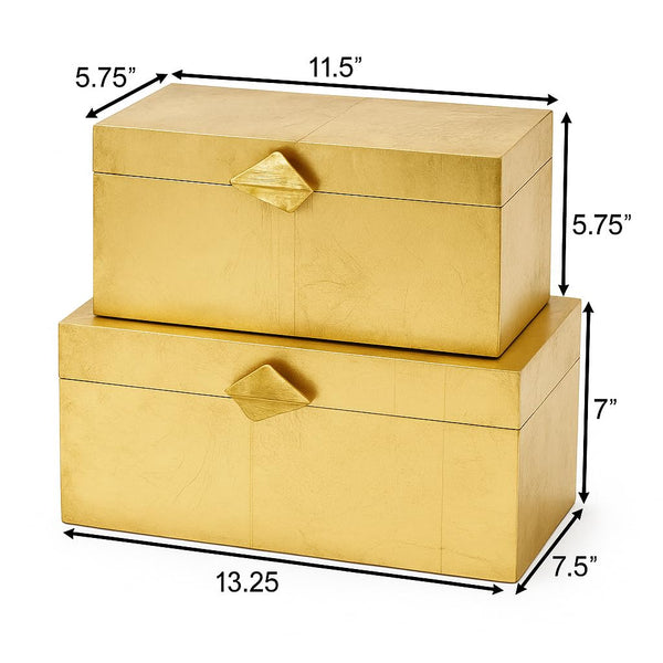 Decorative Wooden Storage Boxes with Gold Accent – Set of 2