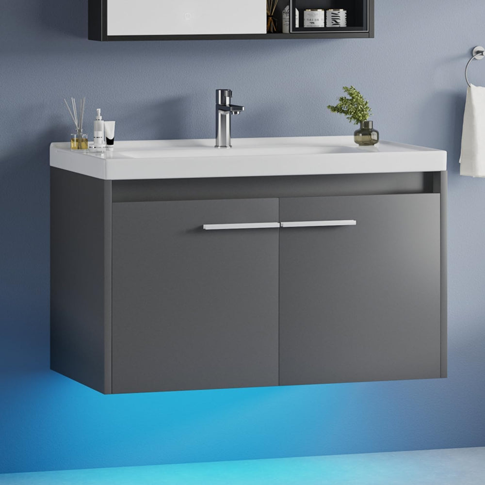 31" Floating Bathroom Vanity with LED Light & Ceramic Sink