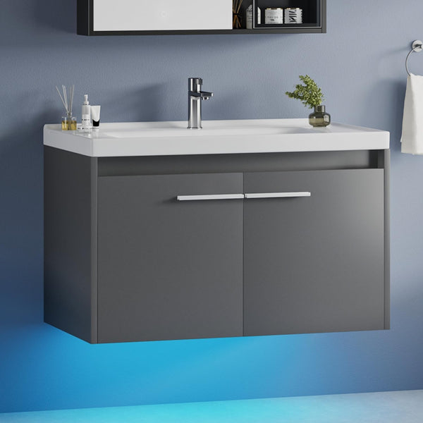 31" Floating Bathroom Vanity with LED Light & Ceramic Sink