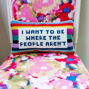 Wool Needlepoint Throw Pillow – 8x14 Embroidered Accent Pillow