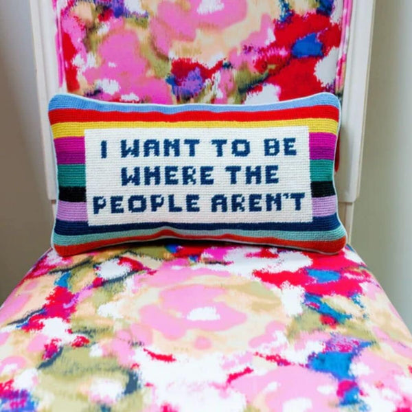 Wool Needlepoint Throw Pillow – 8x14 Embroidered Accent Pillow