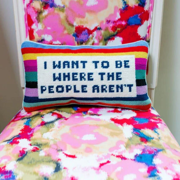 Wool Needlepoint Throw Pillow – 8x14 Embroidered Accent Pillow