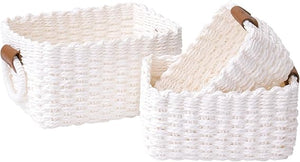 Woven Storage Basket Set of 3 - Paper Rope Shelf Organizer Bins