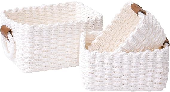 Woven Storage Basket Set of 3 - Paper Rope Shelf Organizer Bins