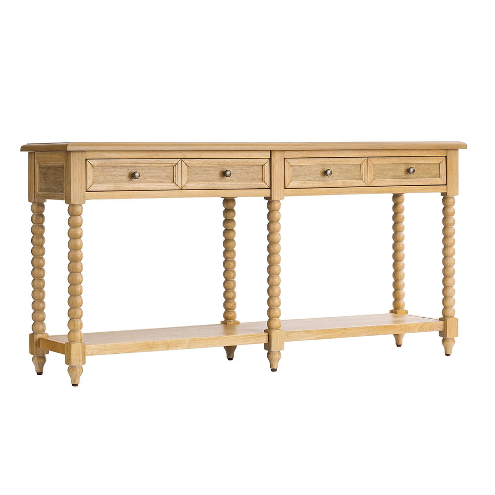 Farmhouse Console Table with Drawers and Open Shelf