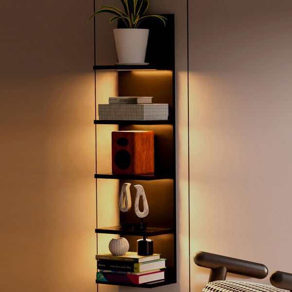 5-Tier Floating Wall Shelf Unit with LED Light