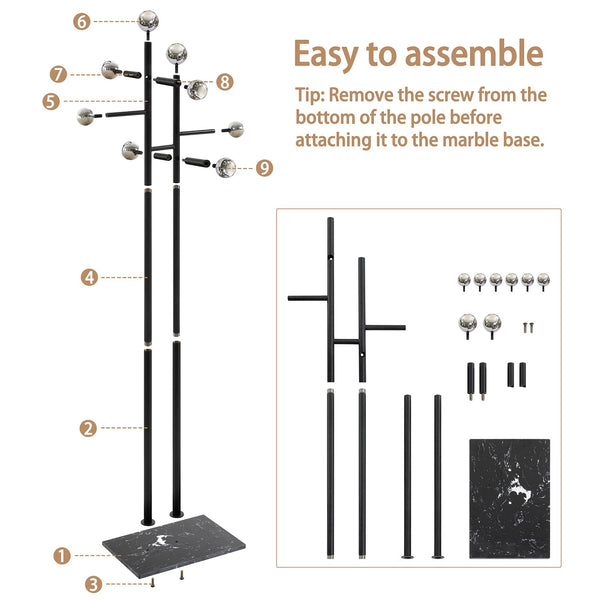 Freestanding Coat Rack with Marble Base