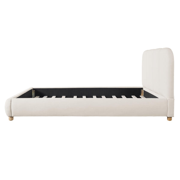 Linen Upholstered Platform Bed Frame with Curved Headboard