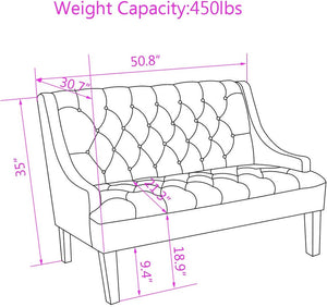 Button Tufted Loveseat Settee with High Back – Khaki