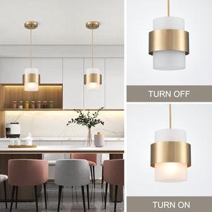 Frosted Glass Pendant Light – Gold Metal Ceiling Hanging Fixture