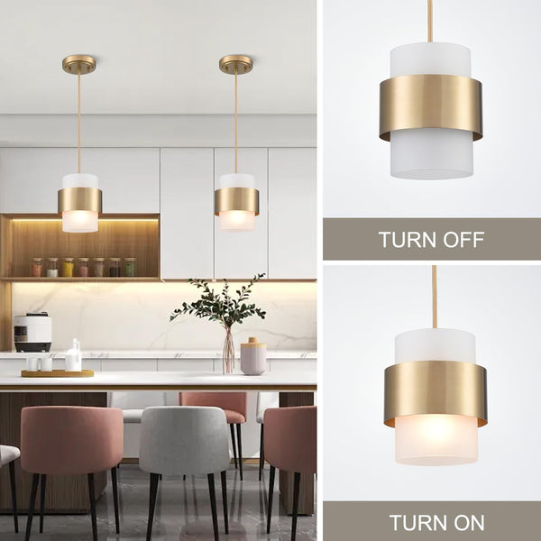 Frosted Glass Pendant Light – Gold Metal Ceiling Hanging Fixture