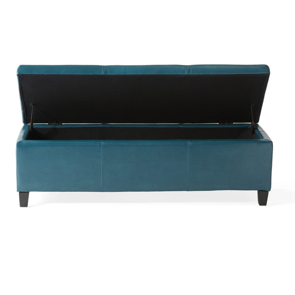 Teal PU Storage Ottoman Bench