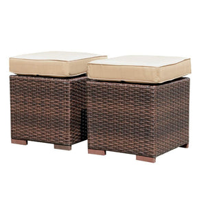 Outdoor Wicker Ottoman Set of 2 with Cushions