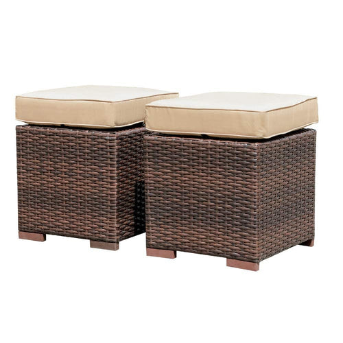 Outdoor Wicker Ottoman Set of 2 with Cushions