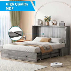 Queen Murphy Bed Cabinet with USB Charging & Storage