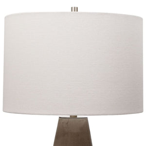Ceramic Table Lamp – Crackled Taupe-Gray & Brass