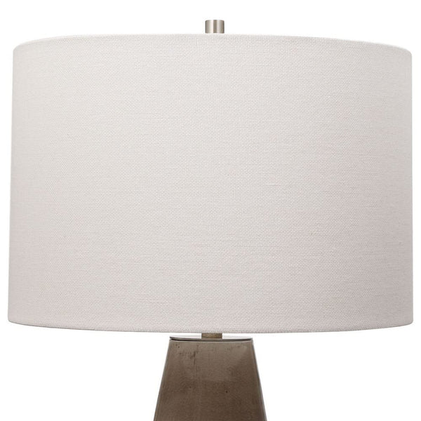 Ceramic Table Lamp – Crackled Taupe-Gray & Brass
