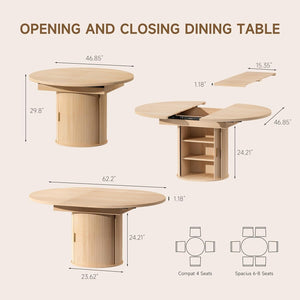 Extendable Round to Oval Dining Table with Storage Cabinet