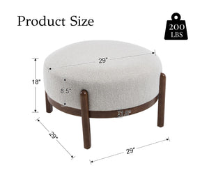 29" Round Ottoman Upholstered Footstool with Wooden Legs