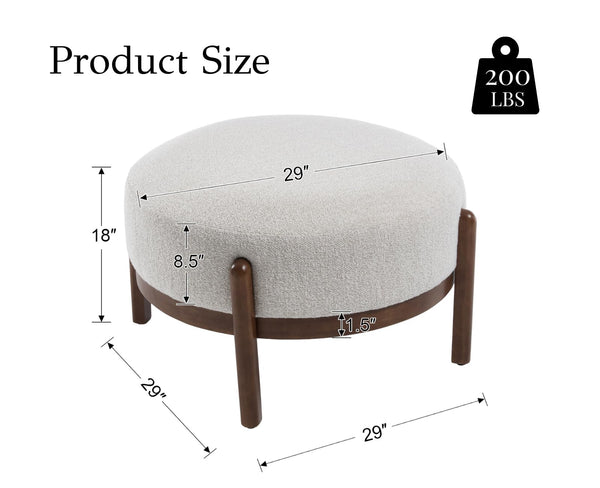 29" Round Ottoman Upholstered Footstool with Wooden Legs