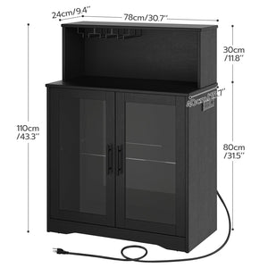 Wine Bar Cabinet with LED Light & Power Outlets