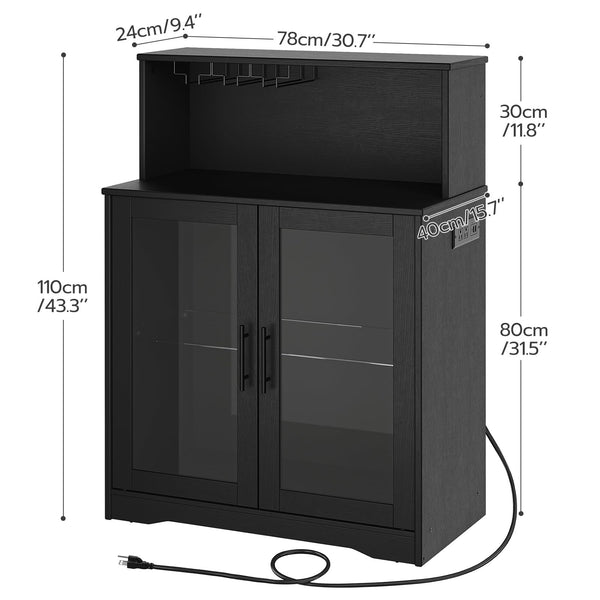 Wine Bar Cabinet with LED Light & Power Outlets