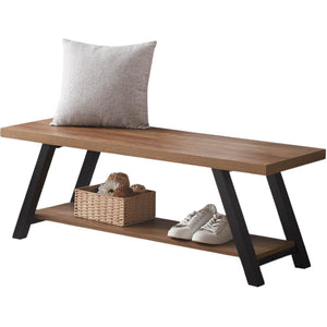 Entryway Storage Bench – Wood & Metal Shoe Bench