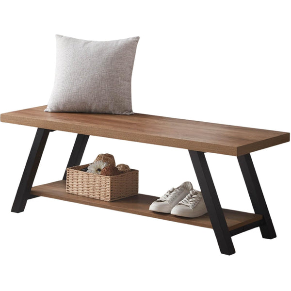 Entryway Storage Bench – Wood & Metal Shoe Bench