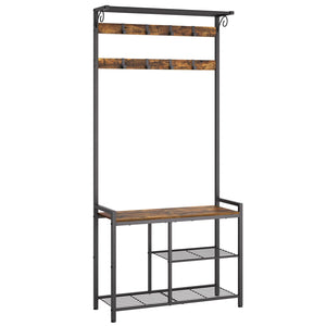 4-in-1 Hall Tree with Coat Rack, Shoe Bench & Storage Shelves