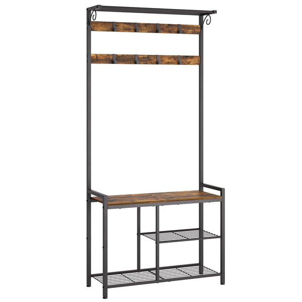 4-in-1 Hall Tree with Coat Rack, Shoe Bench & Storage Shelves