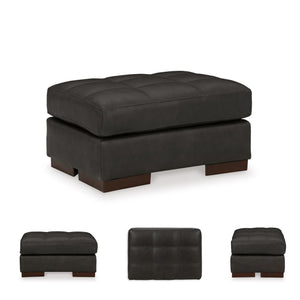 Leather Tufted Rectangular Ottoman, Dark Brown