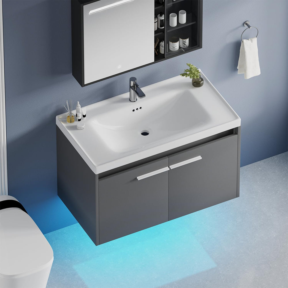 31" Floating Bathroom Vanity with LED Light & Ceramic Sink