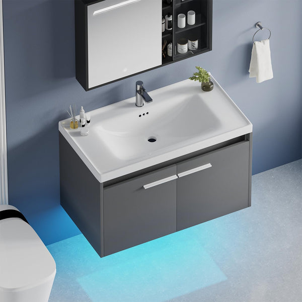 31" Floating Bathroom Vanity with LED Light & Ceramic Sink