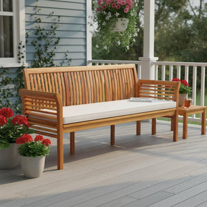 3-Seat Outdoor Acacia Wood Bench with Cushion