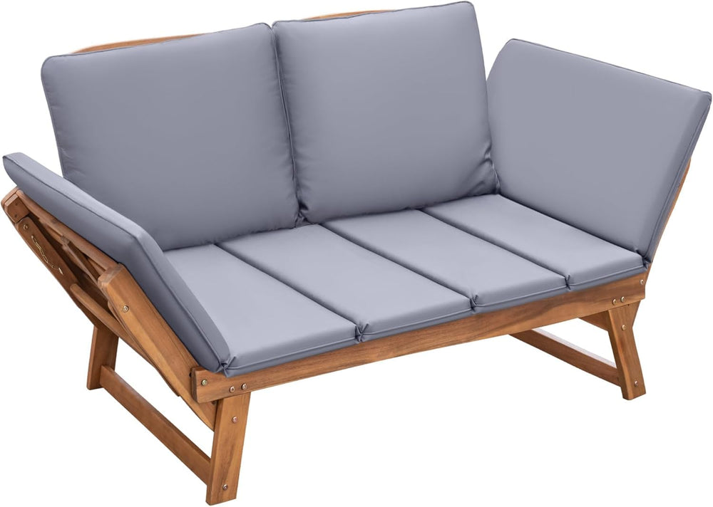 Outdoor Convertible Sofa with Acacia Wood Frame