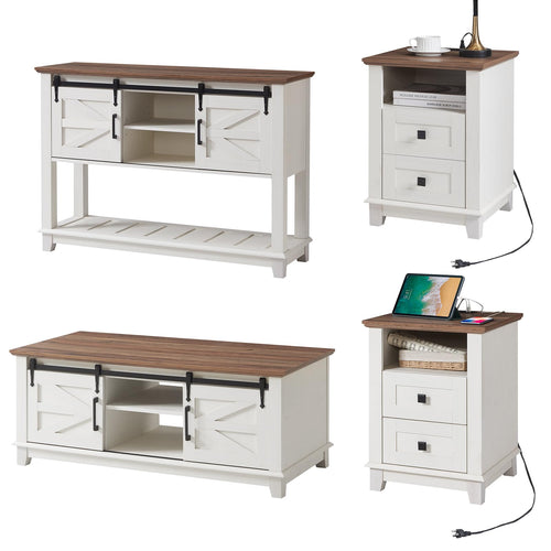 Farmhouse 4-Piece Living Room Furniture Set with Console, End Tables & Coffee Table