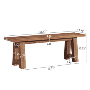 Solid Wood Dining Bench with A-Shaped Legs, 55-Inch Farmhouse Indoor Bench
