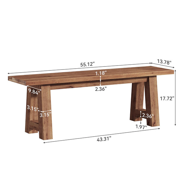Solid Wood Dining Bench with A-Shaped Legs, 55-Inch Farmhouse Indoor Bench