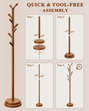 Solid Wood Freestanding Coat Rack with 8 Hooks
