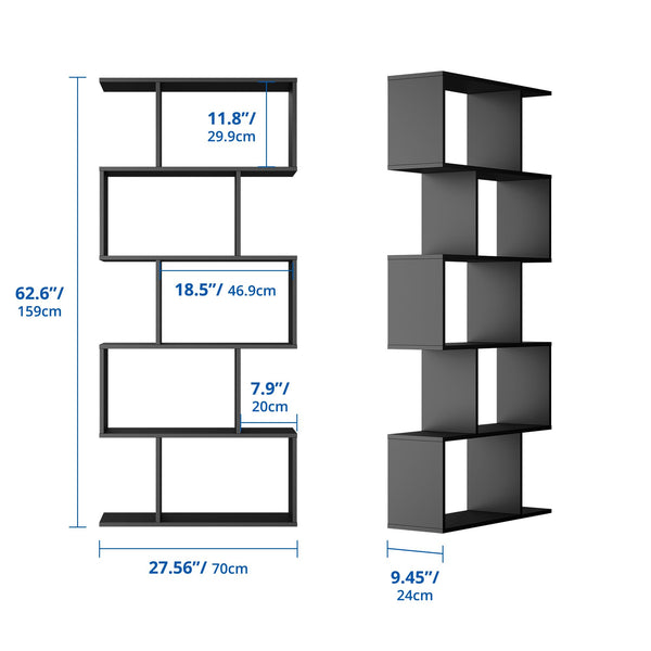 5-Tier S-Shaped Bookshelf with Room Divider