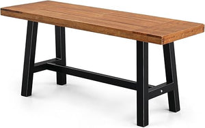 Acacia Wood Outdoor Bench with Metal Legs