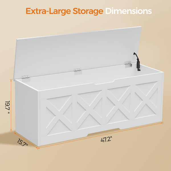 Extra-Large Wooden Storage Chest with Safety Hinge – Farmhouse Entryway Bench