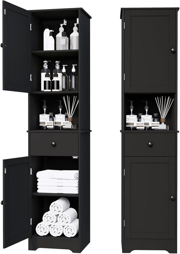 Tall Storage Cabinet with 2 Doors, 2 Drawers & Adjustable Shelves
