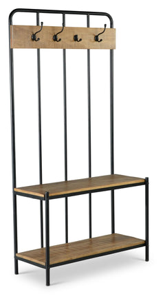 Hall Tree with Coat Rack, Hooks & 2 Bottom Storage Shelves