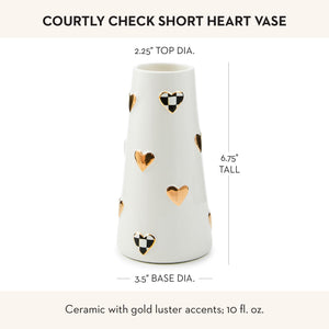 Ceramic Heart Vase – Black & White Courtly Check