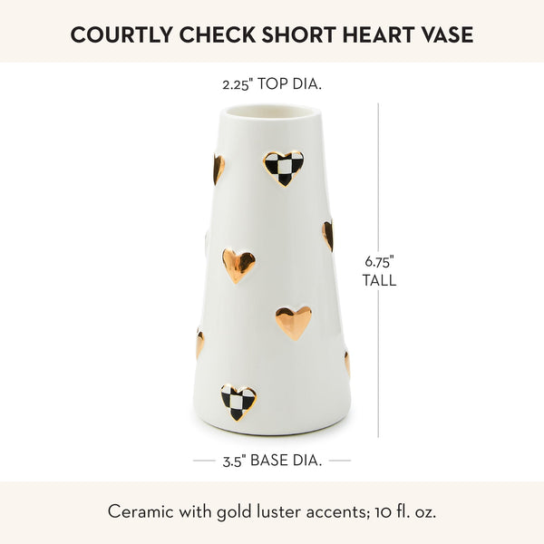 Ceramic Heart Vase – Black & White Courtly Check